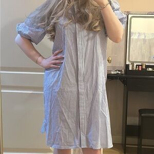 H&M Light Blue and White Striped dress size